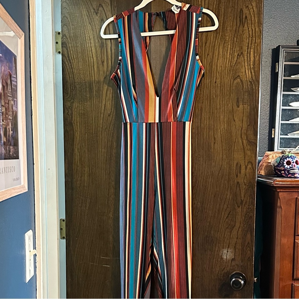 Fashion Nova Striped Multicolor Jumpsuit